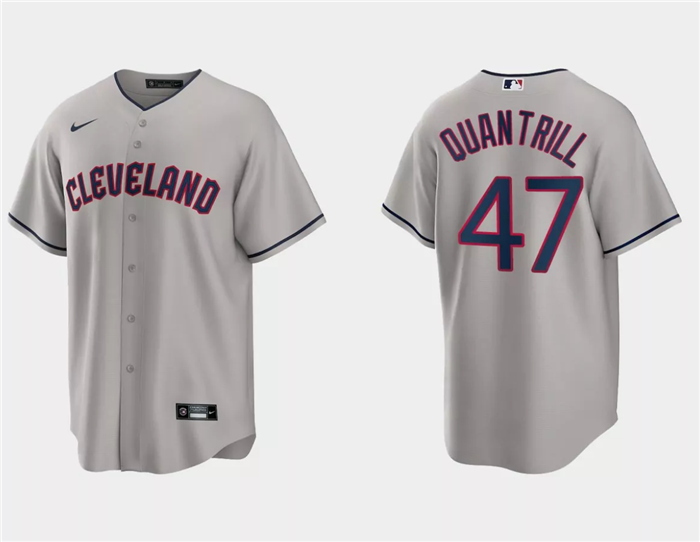 Men's Cleveland Guardians #47 Cal Quantrill Gray Cool Base Stitched Jersey